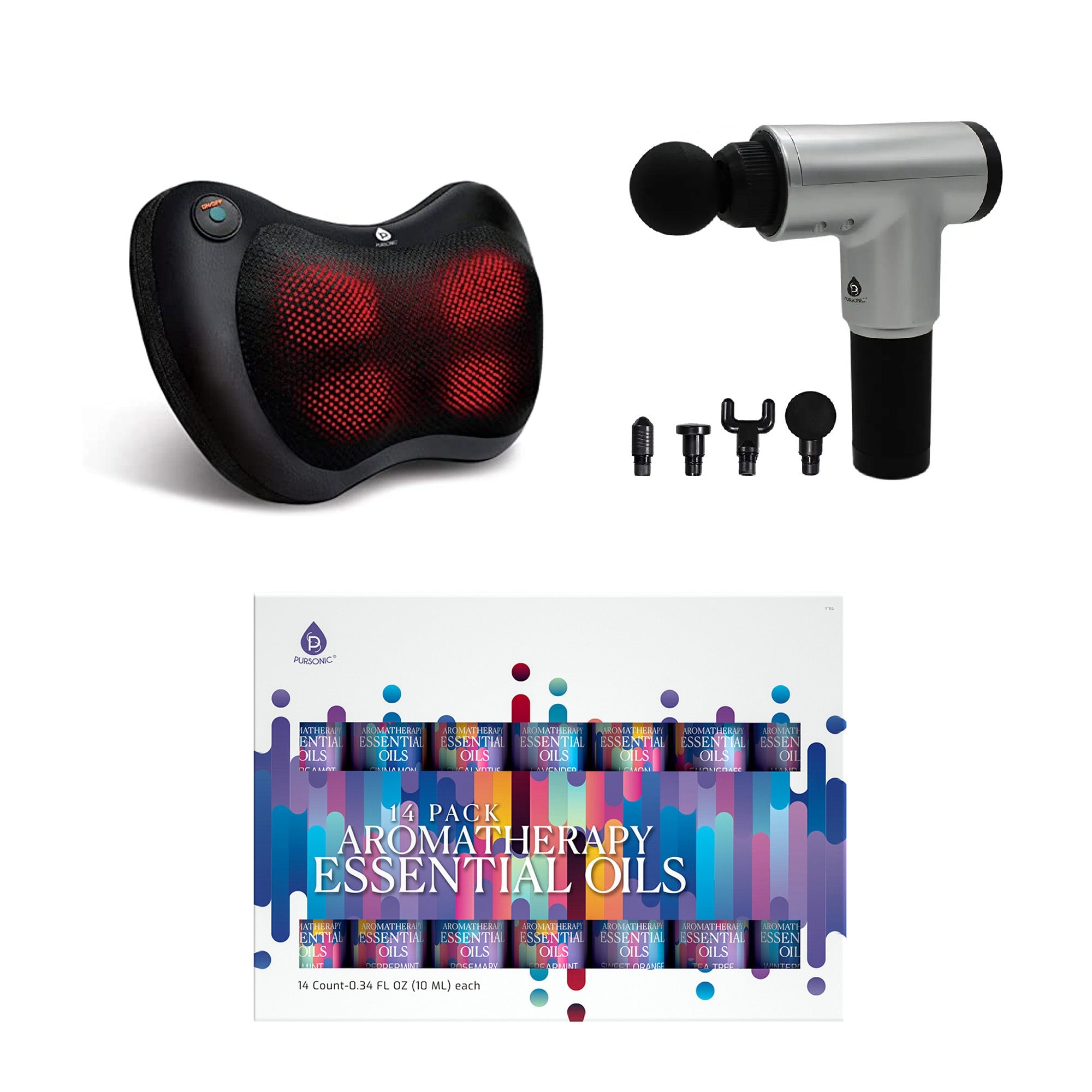 Ultimate Wellness Bundle: 14 Essential Oils, Shiatsu Massager & Percussion Massage Gun