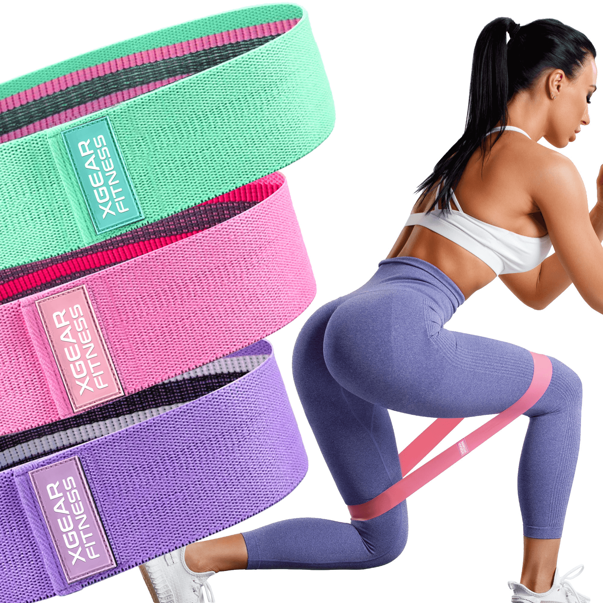 XGear Fitness Fabric Resistance Bands — Set of 3 for Glutes and Hips